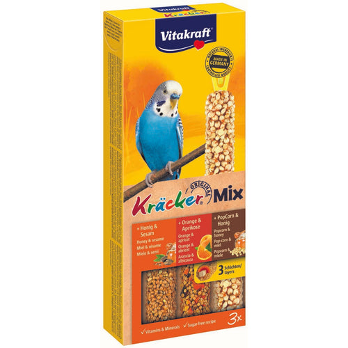 VITAKRAFT Stapici s medom, narancom i kokicama, za male papige, 3 kom/80g