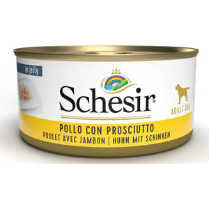 SCHESIR Konzerva za pse Pileći file u želeu sa šunkom, 150g