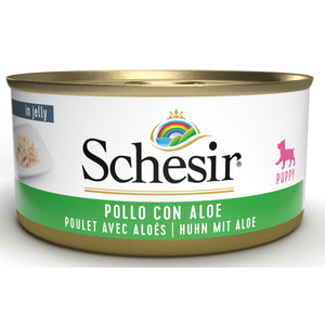SCHESIR PUPPY Konzerva za štence, Pileći file u želeu s aloe verom, 150g