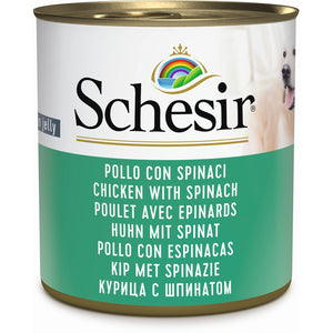 SCHESIR Konzerva za pse Pileći file u želeu sa špinatom, 285g