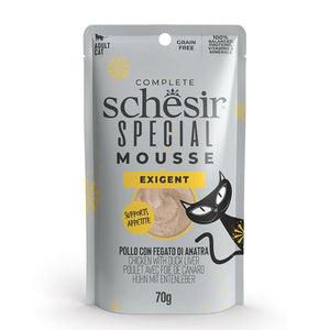 SCHESIR Special Need Mousse Exigent, piletina s pačjom jetrom, bez žitarica, 70g