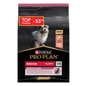 PRO PLAN PUPPY Medium, Sensitive Skin, OptiDerma, bogato lososom, 3kg  -33%