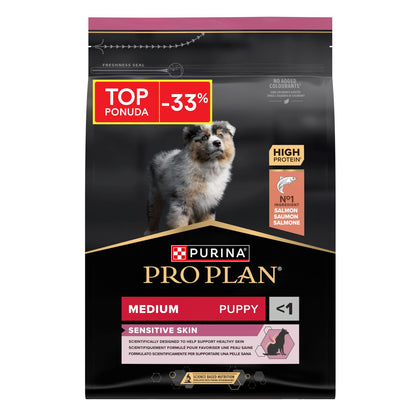 PRO PLAN PUPPY Medium, Sensitive Skin, Opti Derma, bogato lososom