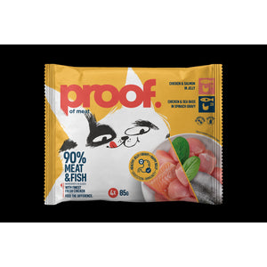 PROOF Hrana za odrasle mačke, piletina s lososom, piletina s brancinom, 4x85g
