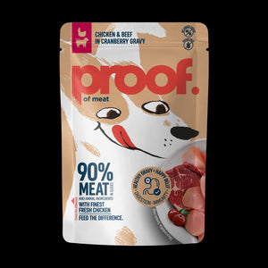 PROOF Hrana za odrasle pse, piletina s govedinom, u umaku od brusnice, 100g