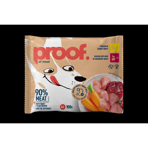 PROOF Hrana za odrasle pse, pile/mrkva, pile/govedina, u umaku, 4x100g