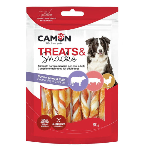 CAMON Poslastica za pse, Rawhide Wrap svinjetina, govedina i piletina, 80g