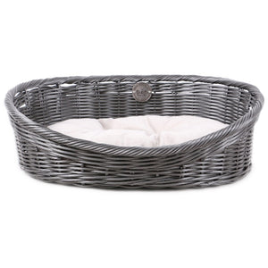 D&D OUTLET Pleteni ležaj za pse od poliratana, s jastukom, sivi, XL - 70x53x23