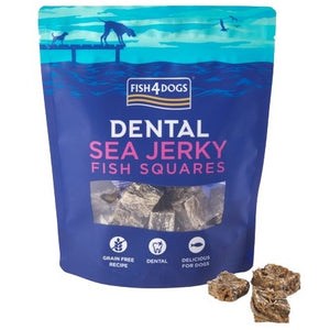 FISH4DOGS Dental Sea Jerky Squares, dentalna poslastica, koža bijele ribe, 115g