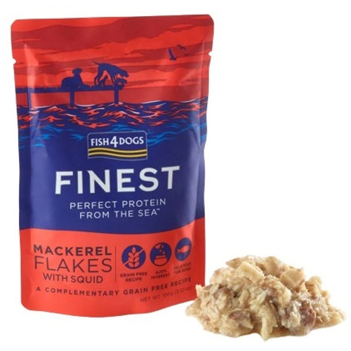 FISH4DOGS Finest Flakes, fileti skuše s lignjom, bez žitarica, 100g