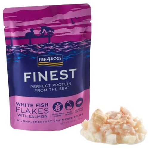 FISH4DOGS Finest Flakes, fileti bijele ribe s lososom, bez žitarica, 100g
