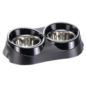 FFERPLAST Duo Feed Set s držačem i zdjelicama od inoxa, crni