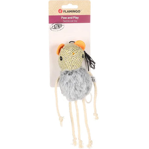FLAMINGO Igračka za mačke Miš na užetu, s catnipom, žuti, 7x5.8x12cm