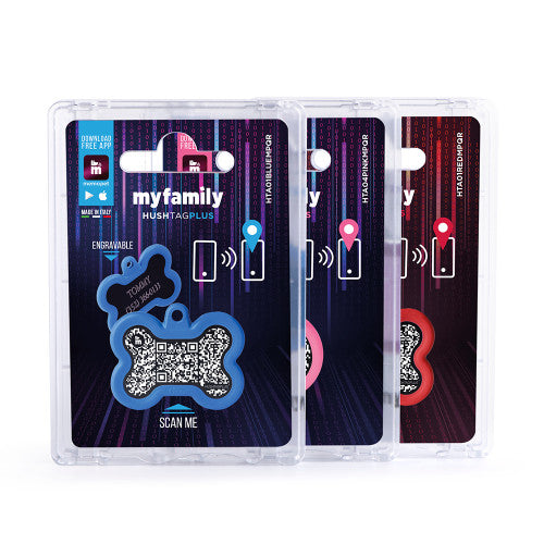 MYFAMILY Hushtag Plus QR CODE Pločica za graviranje Kost, aluminij, plava guma
