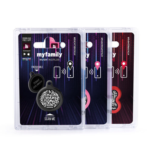 MYFAMILY Hushtag Plus QR CODE Pločica za graviranje Krug, aluminij, crna guma