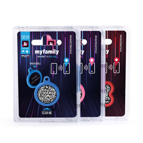 MYFAMILY Hushtag Plus QR CODE Pločica za graviranje Krug, aluminij, plava guma