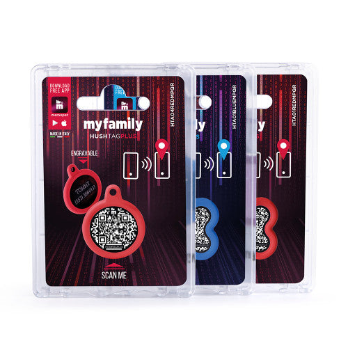 MYFAMILY Hushtag Plus QR CODE Pločica za graviranje Krug, aluminij, crvena guma