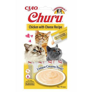 CHURU Puree, krema, piletina s aromom sira, poslastica za mačke, 4x14g