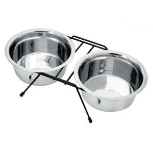 MR. PET Double Dinner, inox zdjelice na kromiranom čeličnom stalku, 2x400ml
