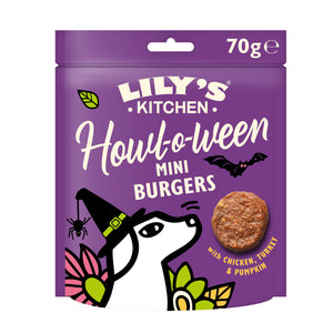 LILY'S KITCHEN Hallowen Mini Burgers, s piletinom i puretinom, 70g