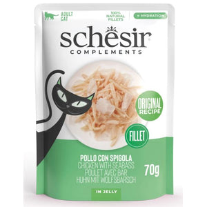 SCHESIR Vrećica za mačke, Piletina s brancinom u želeu, 70g