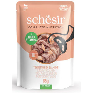 SCHESIR Vrećica za mačke, Tuna s lososom u želeu, 85g