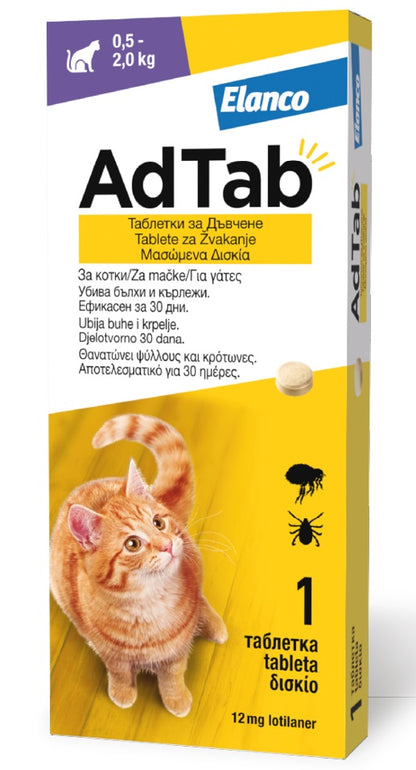 ADTAB tableta za mačke, za žvakanje, protiv buha i krpelja