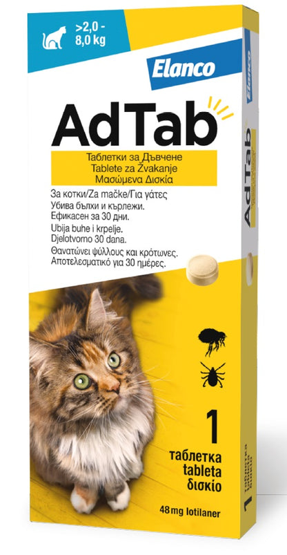 ADTAB tableta za mačke, za žvakanje, protiv buha i krpelja