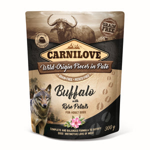 CARNILOVE Wild Origin, pašteta, meso bivola s ruž. laticama, bez žit., 300g