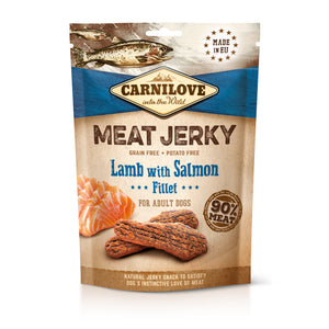 CARNILOVE Meat Jerky, janjetina s lososom, mesni fileti bez žitarica, 100g