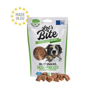 LET's Bite Meat Snacks, poslastica za pse, komadići piletine i svinjetine, 80g