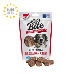 LET's Bite Meat Snacks, poslastica za pse, kockice govedine s peradi, 80g