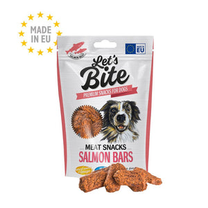 LET's Bite Meat Snacks, poslastica za pse, pločice lososa, 80g