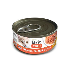 BRIT CARE Real, mesni komadići tune s lososom u umaku, 80g