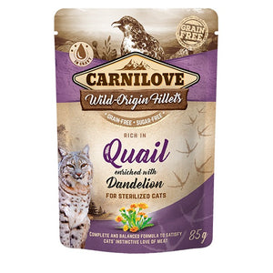 CARNILOVE Wild Origin Filets, Sterilised, prepelica s maslačkom, bez žit., 85g