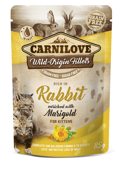CARNILOVE Wild Origin Fillets, KITTEN, bogato kunićevinom, s nevenom, GF 85g