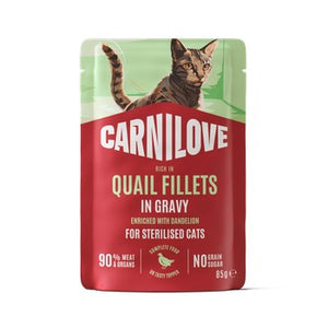 CARNILOVE Prepelica s maslačkom u umaku, za sterilizirane mačke, 85g