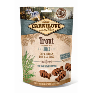 CARNILOVE Soft Snack, pastrva s koprom, polumeka poslastica, 200g