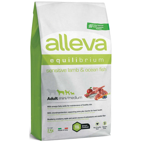 ALLEVA EQUILIBRIUM Sensitive janjetina s ribom, male i srednje pasmine, 2kg
