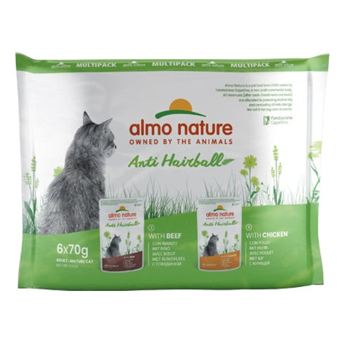 ALMO NATURE Anti Hairball Multipack, 3x s govedinom 3x s piletinom, 6x70g