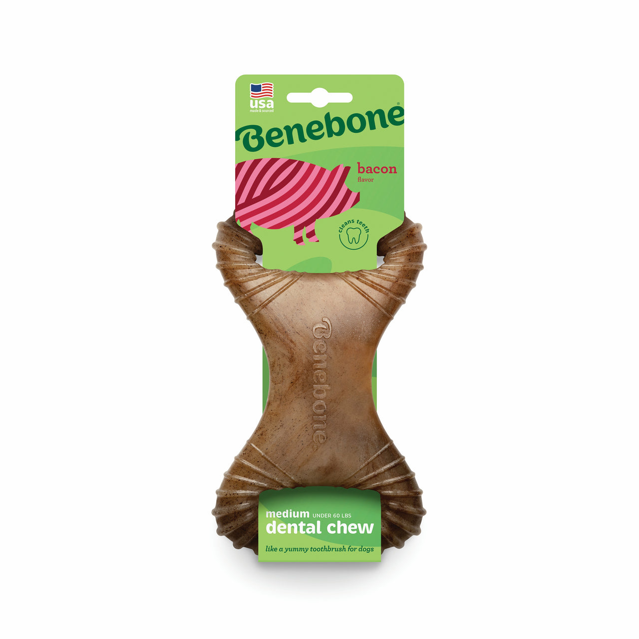 BENEBONE Igracka za pse Dental Chew, aroma slanine M, 10,2x17,8cm