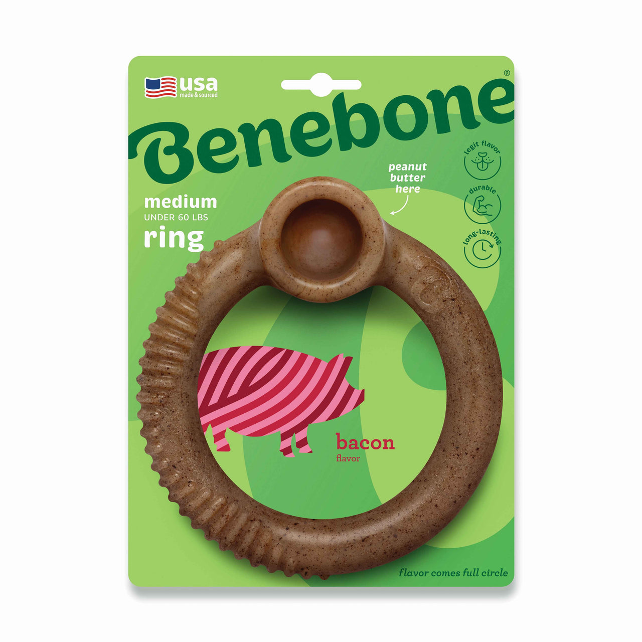 BENEBONE Igracka za pse Ring, aroma slanine, M, 14x15,5cm