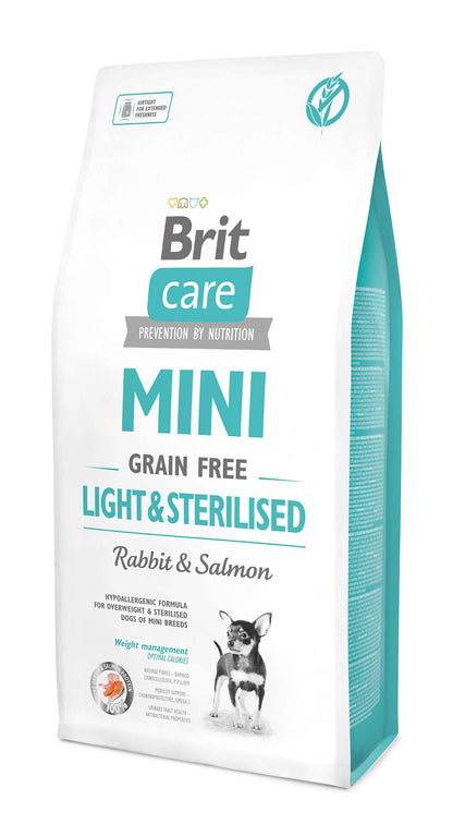 BRIT CARE MINI Light & Sterilized, Kunic i Losos bez zitarica, 7kg