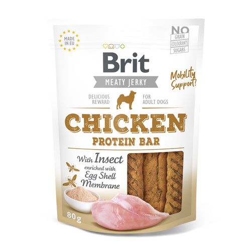 BRIT Meaty Jerky, proteinska plocica, piletina s kukcima, 80 g