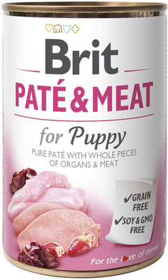 BRIT Pate & Meat PUPPY, piletina i puretina, paseta i komadici mesa, BZ, 400g