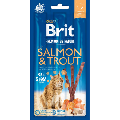 BRIT Premium by Nature Cat, mesni stapici bogati lososom i pastrvom, 3x5g
