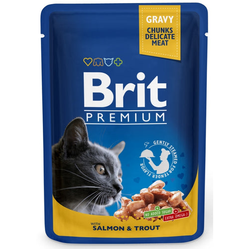 BRIT PREMIUM Komadici u umaku s lososom i pastrvom, 100g