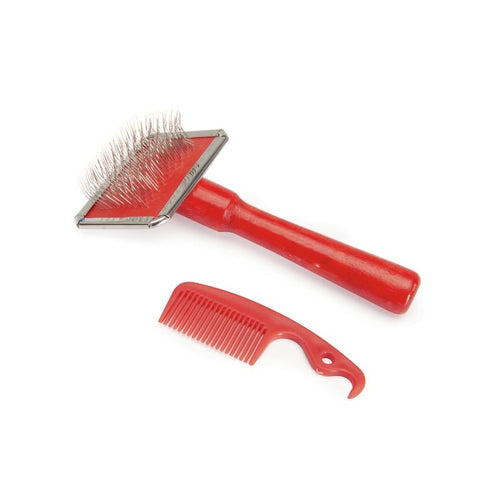 CAMON Cetka Slicker, kromirana, s cesljicem i drvenom drskom, S, 6x4,5x12,5cm