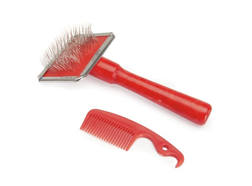 CAMON Cetka Slicker, kromirana, s cesljicem i drvenom drskom, S, 6x4,5x12,5cm