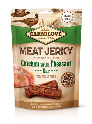 CARNILOVE Meat Jerky, piletina s fazanom, mesni fileti bez zitarica, 100g